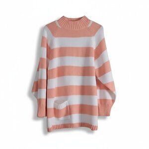 Vintage Favorites Striped Sweater Peach White Knit Pullover Made in Hong Kong